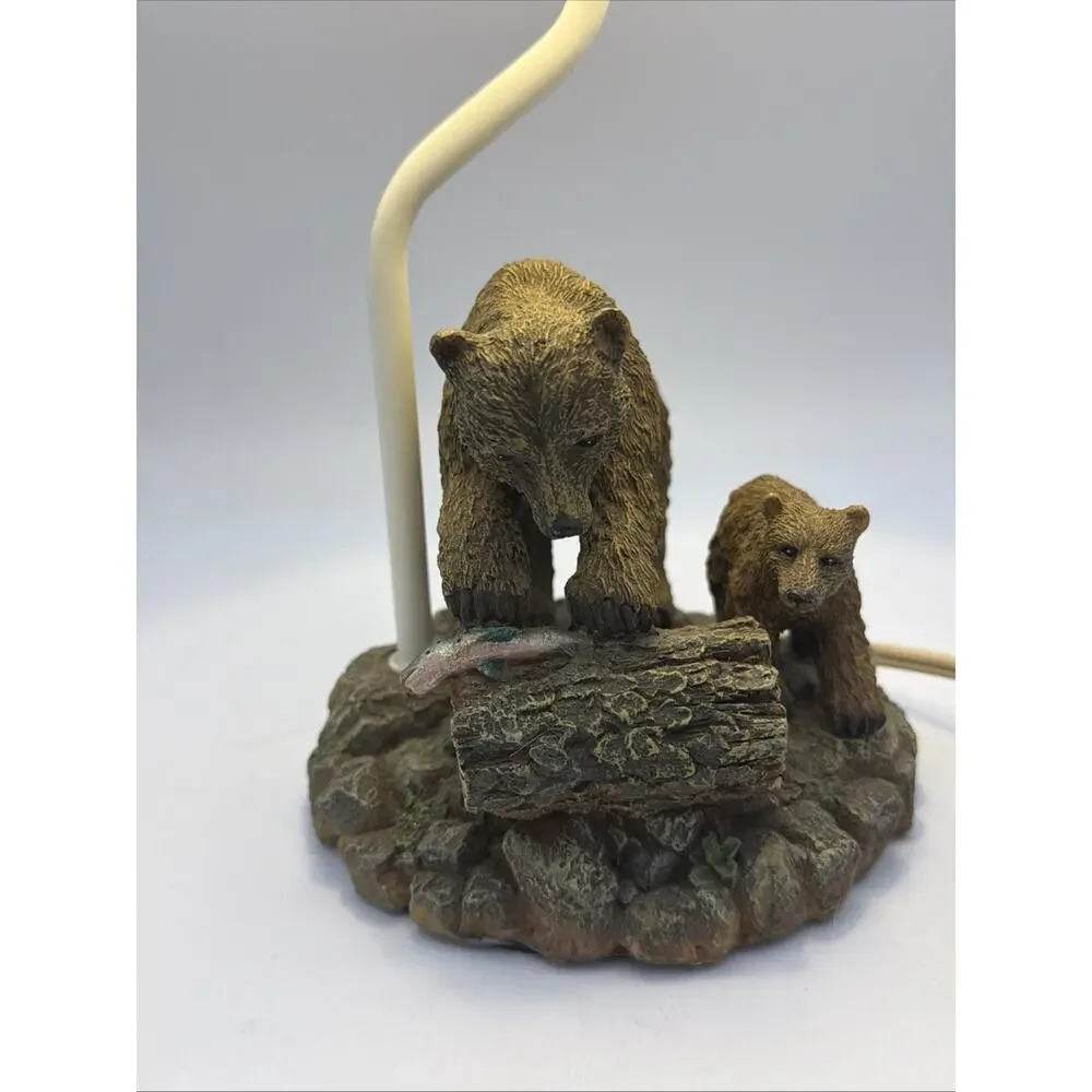 Rustic Bear Fish Table Desk Nightstand Night Lamp Light Woodland Cabin Lodge